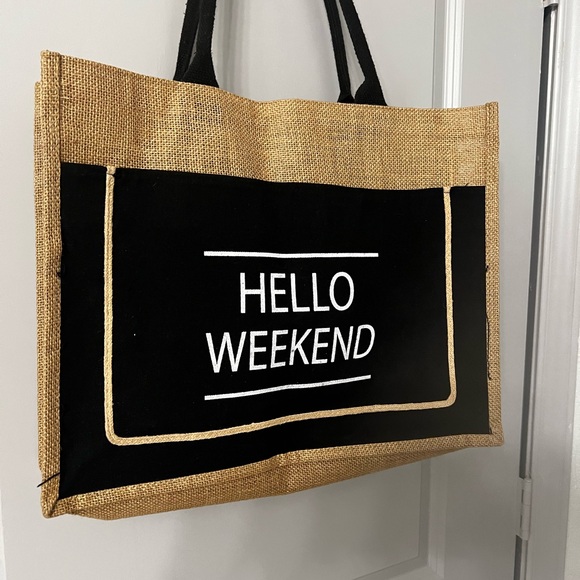 Handbags - Hello Weekend Jute Tote Bag
